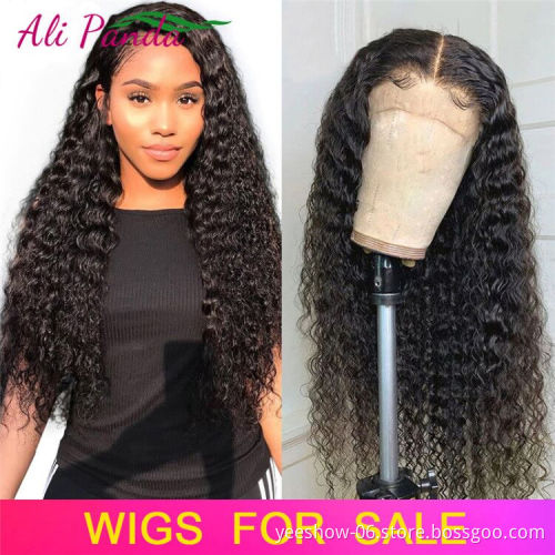 Ali Panda Wholesale Deep Wave HD Full Lace Wigs Human Hair Lace Front Peruvian Virgin Hair 360 Lace Front Wigs for Black Women